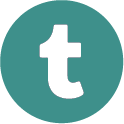 A small, round sea-green button with a white letter T in the Tumblr style.